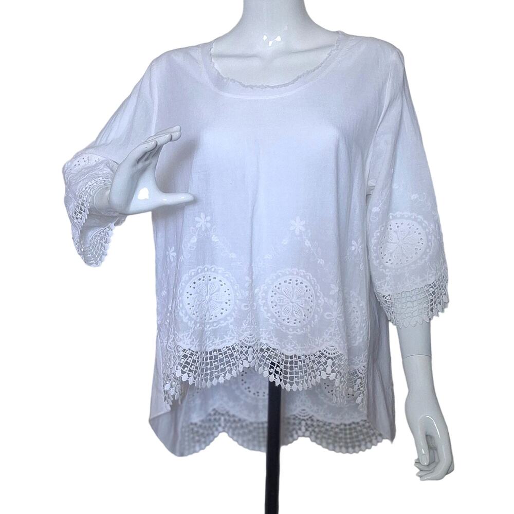 Women's 100% Cotton Hi Lo Top with Lace Trim Size XL